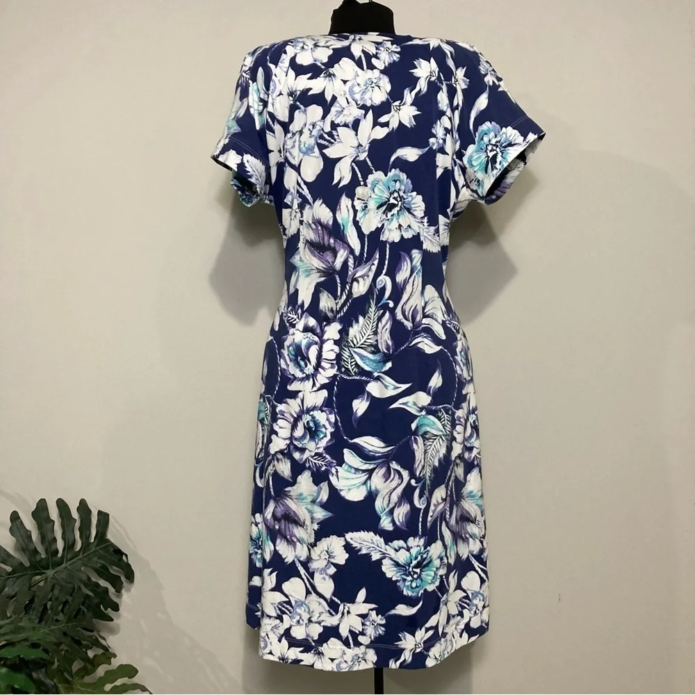 Soft Surroundings Women's Blue Floral Shapely Anywhere Faux Wrap Dress M